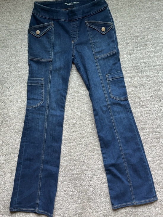 Chico's Denim - Chico's Dark Blue Pull-On Bootcut Jeans with Cargo Pockets